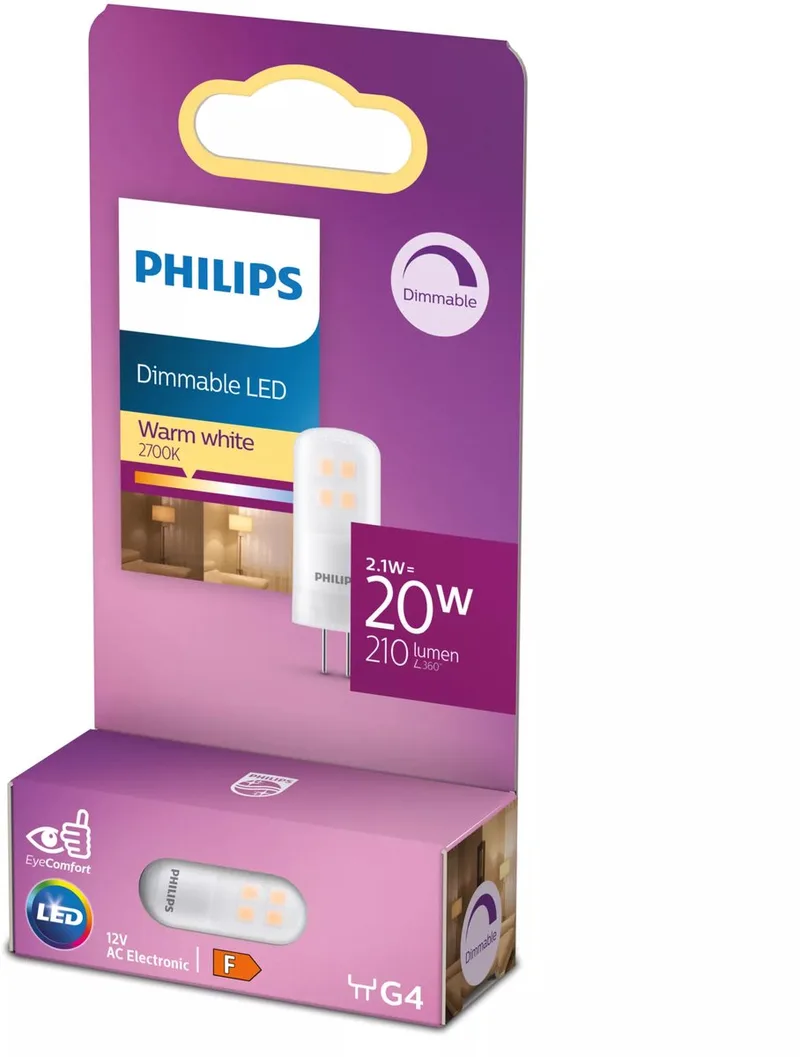Energiezuinige Philips LED Capsule Transparant - 20 W - G4 - Dimbaar warmwit licht - Bespaar op energiekosten fra Philips – produktbillede