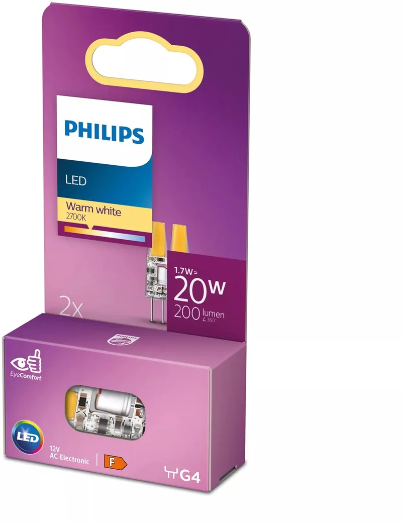 Energy-saving Philips LED capsule clear, 20 W, G4, warm white light, 2 pieces by Philips – product photo