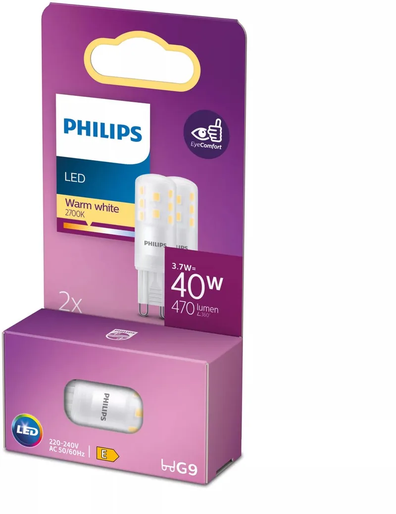 Energiezuinige Philips LED Capsule Transparant - 40 W - G9 - warmwit licht - 2 stuks - Bespaar op energiekosten by Philips – product photo