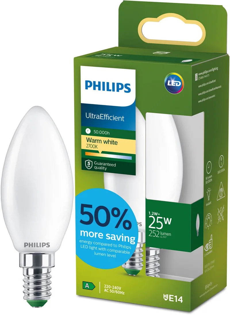 Energiezuinige Philips LED lamp Transparant - 40 W - E27 - Warmwit licht - 2-pack - Bespaar op energiekosten de Philips – photo produit