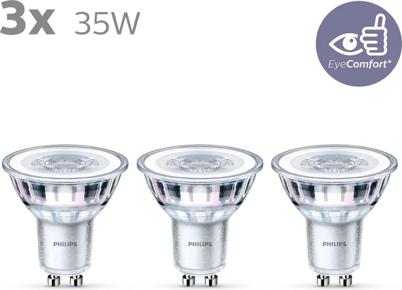 Energiezuinige Philips LED Spot - 35 W - GU10 - warmwit licht - 3 stuks - Bespaar op energiekosten de Philips – photo produit