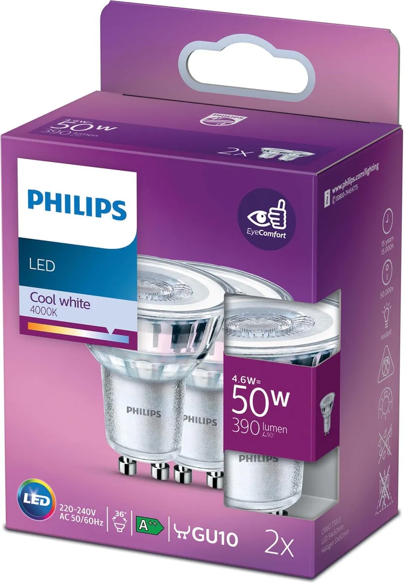 Ampoule Led Gu10 4000k 2 Unités de Philips – photo produit