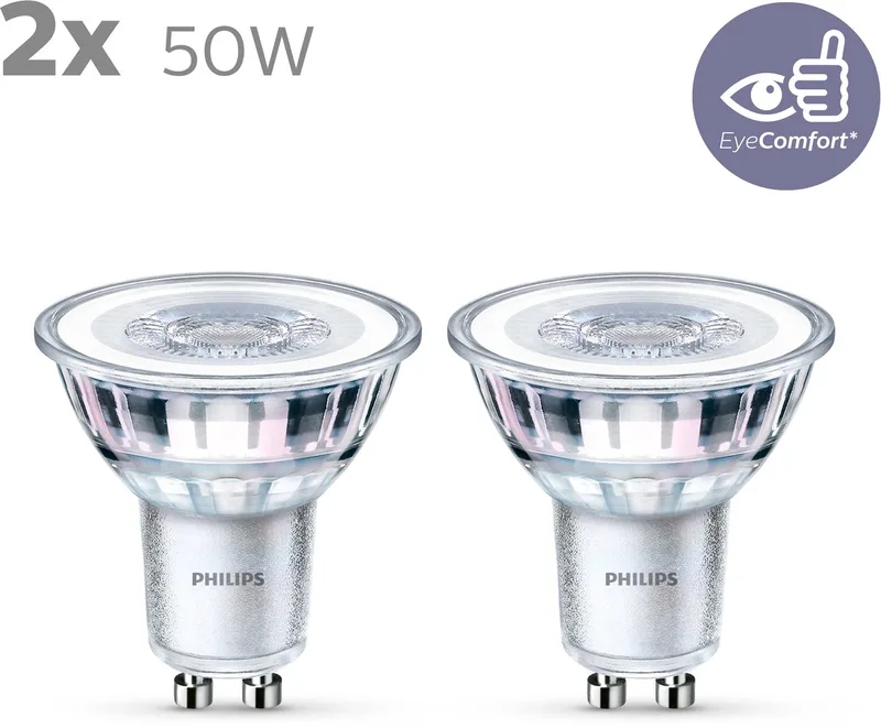 LED 77427100 LED CEE F (A - G) GU10 réflecteur 4.6 W = 50 W blanc chaud (Ø x L) 5 cm x 5.4 cm 2 pc(s) de Philips – photo produit