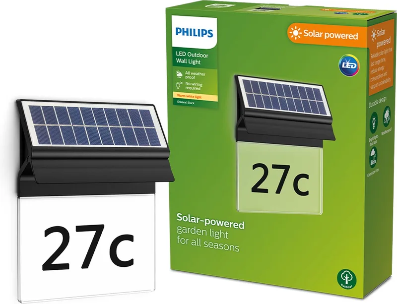 Enkara solar wandlamp met huisnummer de Philips en Noir – photo produit