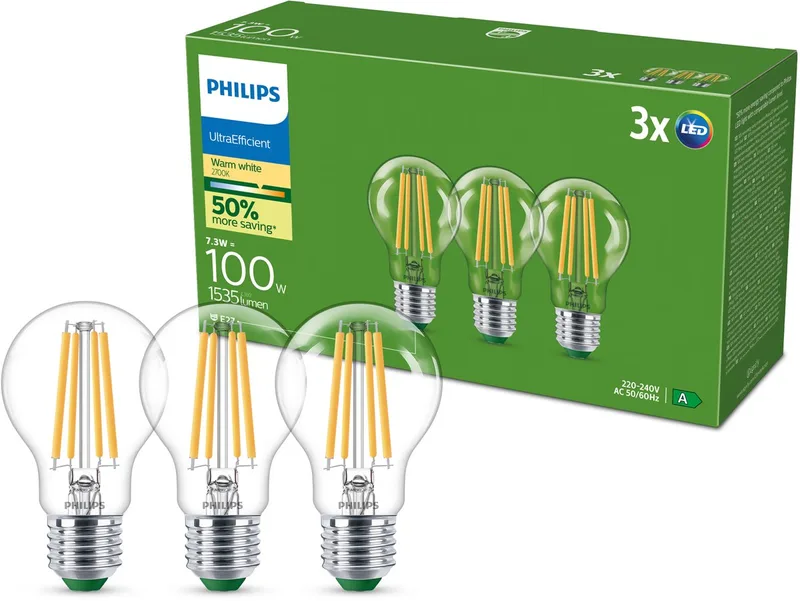Filament bulb helder 100W A60 E27 x3 fra Philips – produktbillede