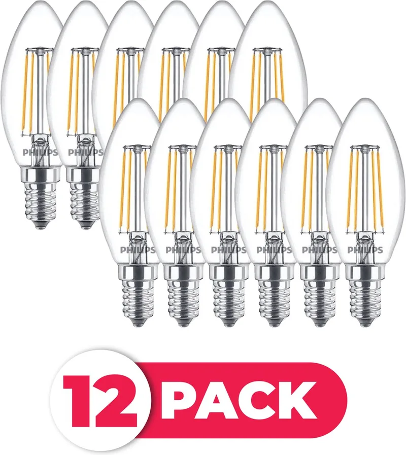Filament E14 - 4.3W (40W) - Warm Wit Licht - Niet Dimbaar - 12 stuks de Philips – photo produit