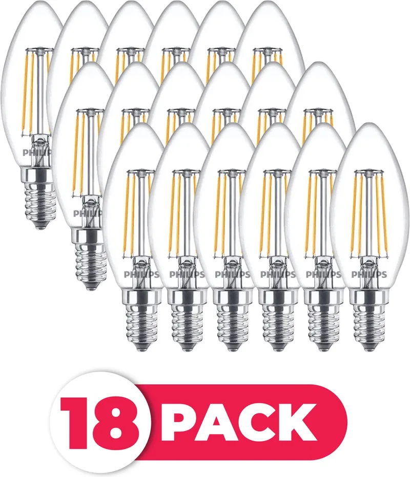 Filament E14 - 4.3W (40W) - Warm Wit Licht - Niet Dimbaar - 18 stuks by Philips – product photo