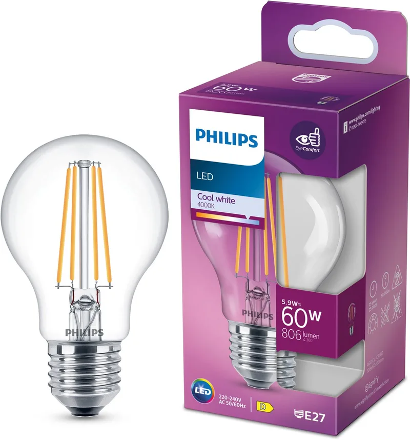Filamentlamp helder 60W A60 E27 von Philips – Produktfoto