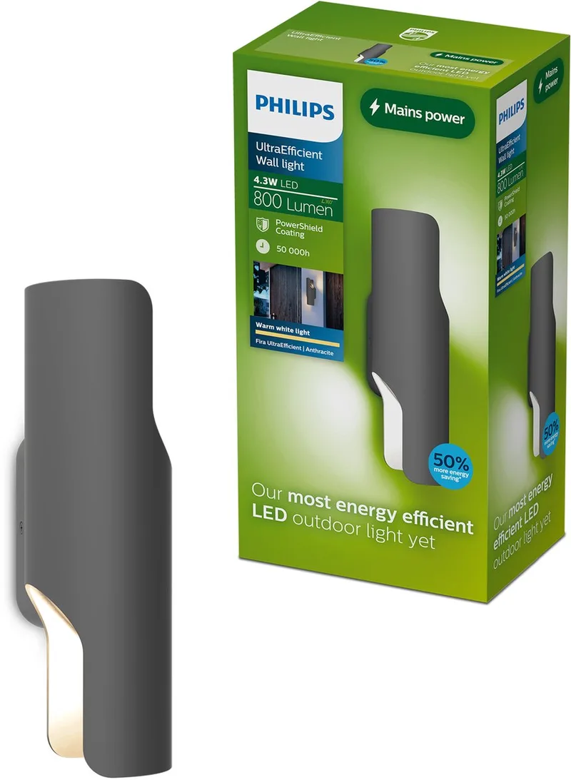 Fira 3w 800 Lumens Væglampe fra Philips i Antracit – produktbillede