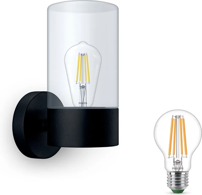 Flareon Wandlamp voor Buiten Opwaarts - Buitenlamp - E27 - Warmwit Licht - Niet Dimbaar de Philips en Noir – photo produit