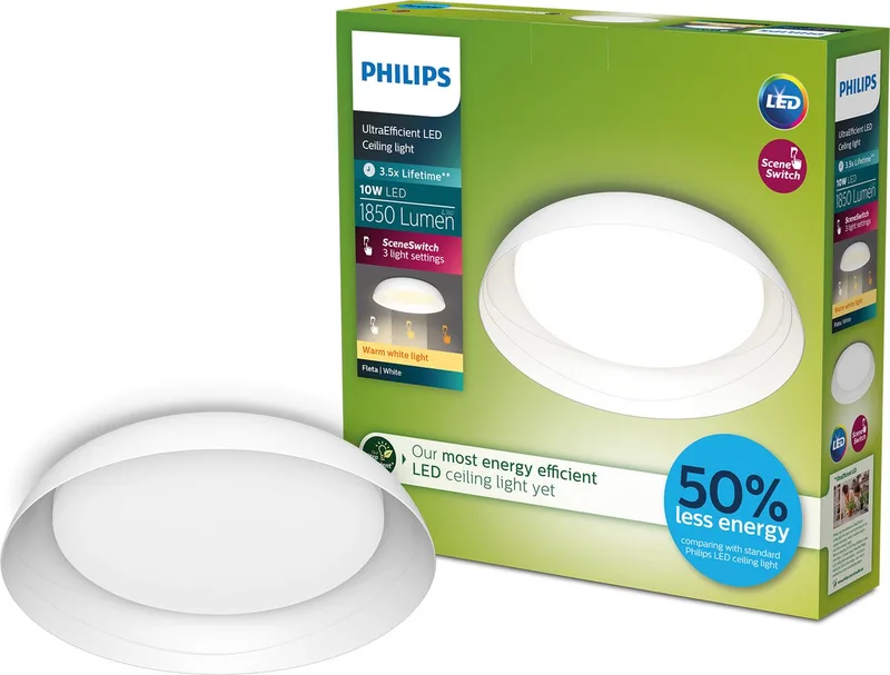 Fleta plafondlamp - Ultra Efficient - SceneSwitch lichttechnologie - 10W - Warmwit licht - design - Bespaar op energiekosten van Philips in Wit – productfoto