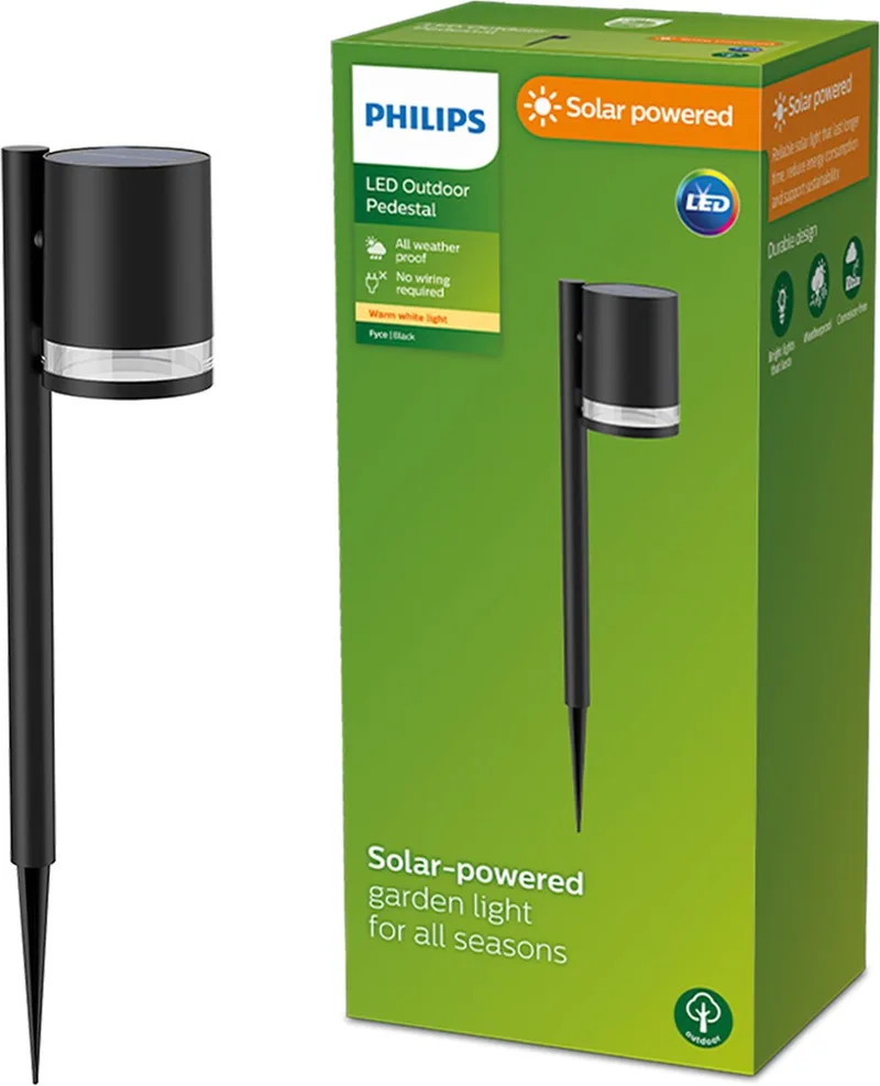 LED 8720169265561 Fyce Lampe de jardin solaire LED 1.5 W noir de Philips en Noir – photo produit