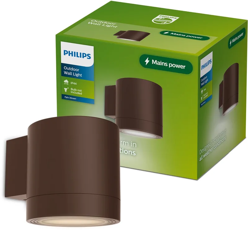 Fylx wall lamp, outdoor lighting, GU10 fitting, weatherproof: IP44, modern design från Philips i Brun – produktbild 1 av 5