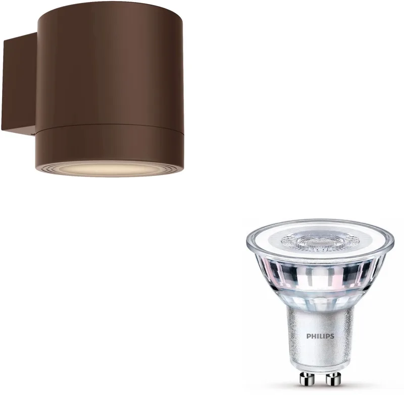 Fylx Wandlamp voor Buiten Down - Buitenlamp - GU10 - Warmwit Licht - SceneSwitch - Eenvoudig Dimbaar met Je Klassieke Schakelaar fra Philips i Brun – produktbillede