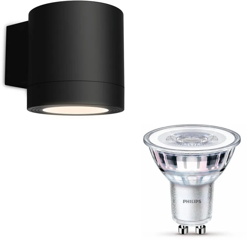 Fylx Wandlamp voor Buiten Down - Buitenlamp - GU10 - Warmwit Licht - Niet Dimbaar von Philips in Schwarz – Produktfoto
