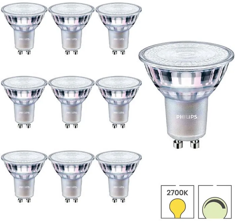 GU10 LED Lamp - 10-pack - 4W Dimbaar - 2700K Warmwit Licht de Philips – photo produit
