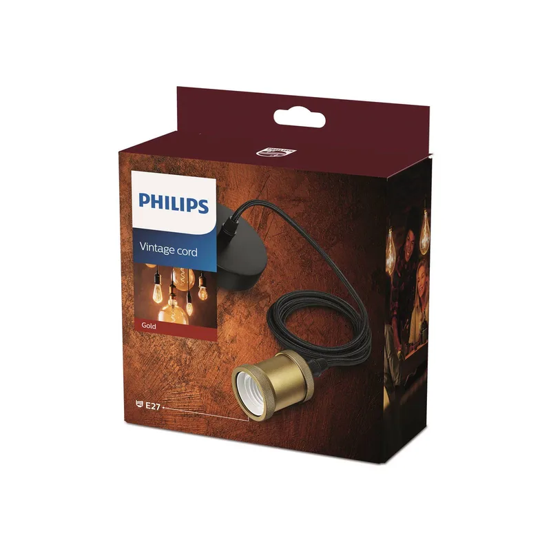 hanglamp vintage, E27 fitting goud de Philips en Noir, Or – photo produit