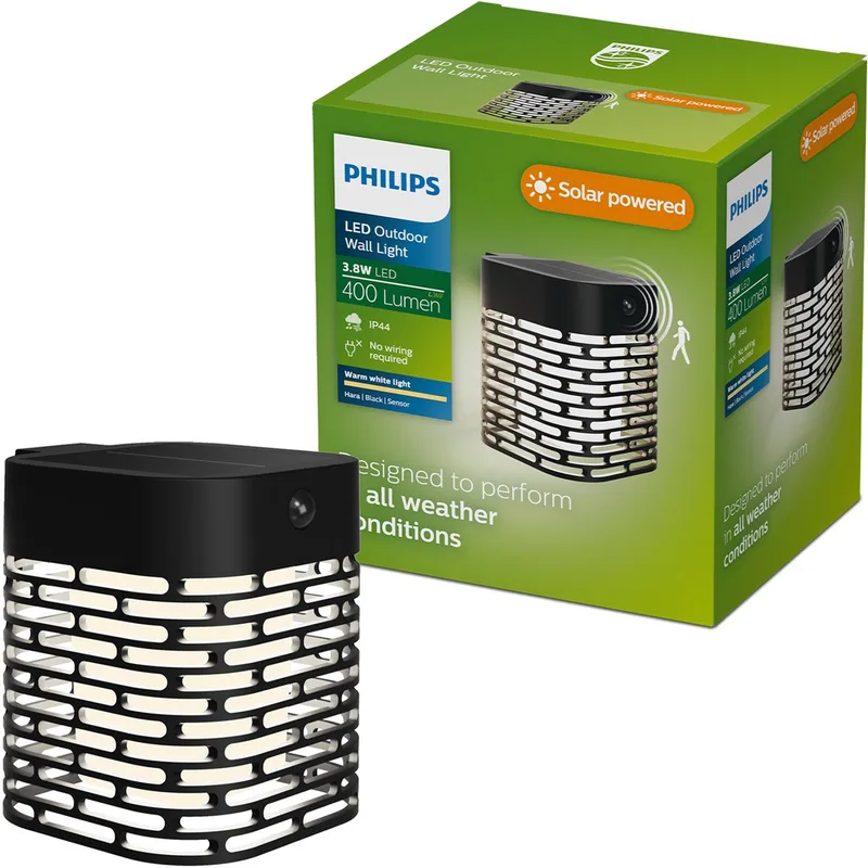 Éclairage Mural Solaire 3w 400/10 Lumens 2700k de Philips en Noir – photo produit