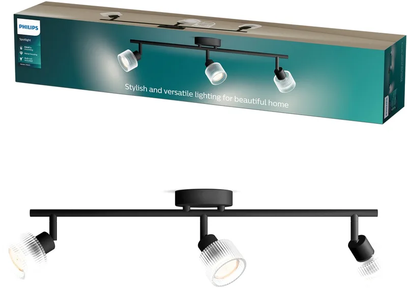 Horen Opbouwspot - LED GU10 fitting - Richtbaar - 3 lichtpunten - ClickFix - met geribbeld glas by Philips in Black – product photo