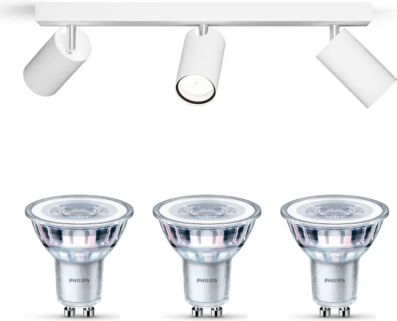 Idris Opbouwspot voor Badkamer - Badkamerlamp - Warmwit Licht - Plafondspot met 3 Lichtpunten - GU10 - SceneSwitch - Eenvoudig Dimbaar met Je Klassieke Schakelaar von Philips in Weiß – Produktfoto