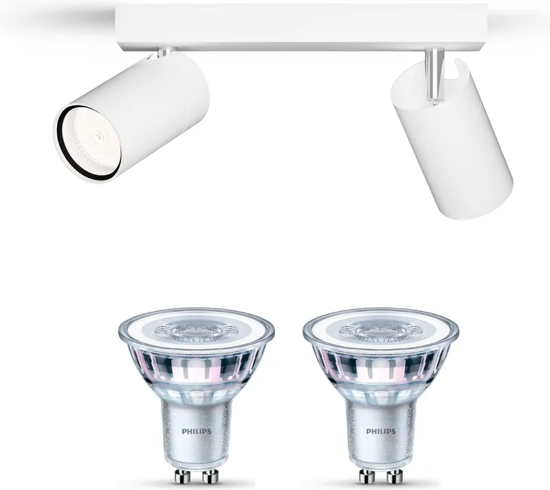 Idris Opbouwspot voor Badkamer - Badkamerlamp - Warmwit Licht - Plafondspot met 2 Lichtpunten - GU10 - Niet Dimbaar från Philips i Vit – produktbild
