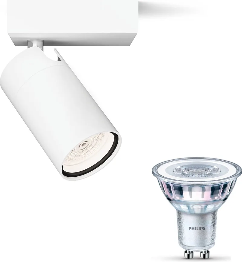 Idris Opbouwspot voor Badkamer - Badkamerlamp - Warmwit Licht - Wandspot of Plafondspot met 1 Lichtpunt - GU10 - Niet Dimbaar von Philips in Weiß – Produktfoto