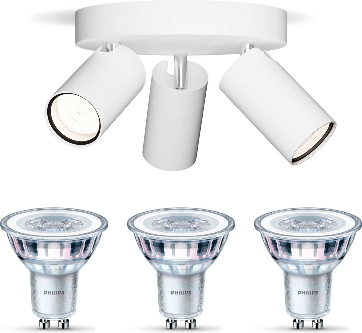 Idris Opbouwspot voor Badkamer(Wit) - Badkamerlamp - Warmwit Licht - Plafondspot met 3 Lichtpunten - GU10 - Niet Dimbaar från Philips i Vit – produktbild