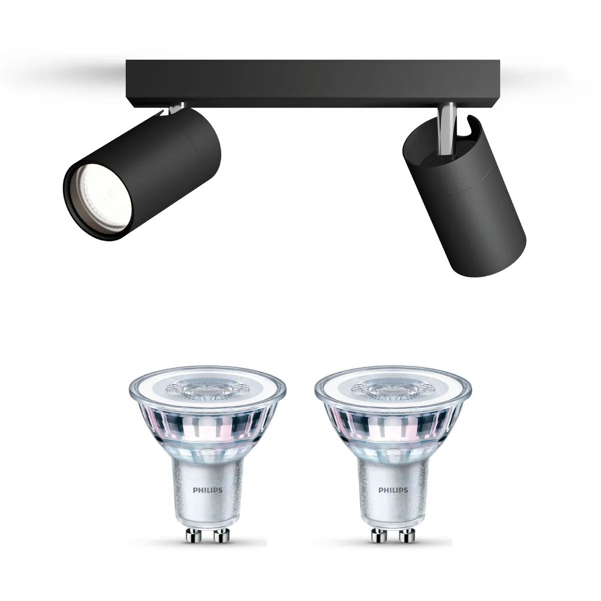 Idris Spot En Saillie Salle De Bain À 2 Points Lumineux Gu10 de Philips en Noir – photo produit
