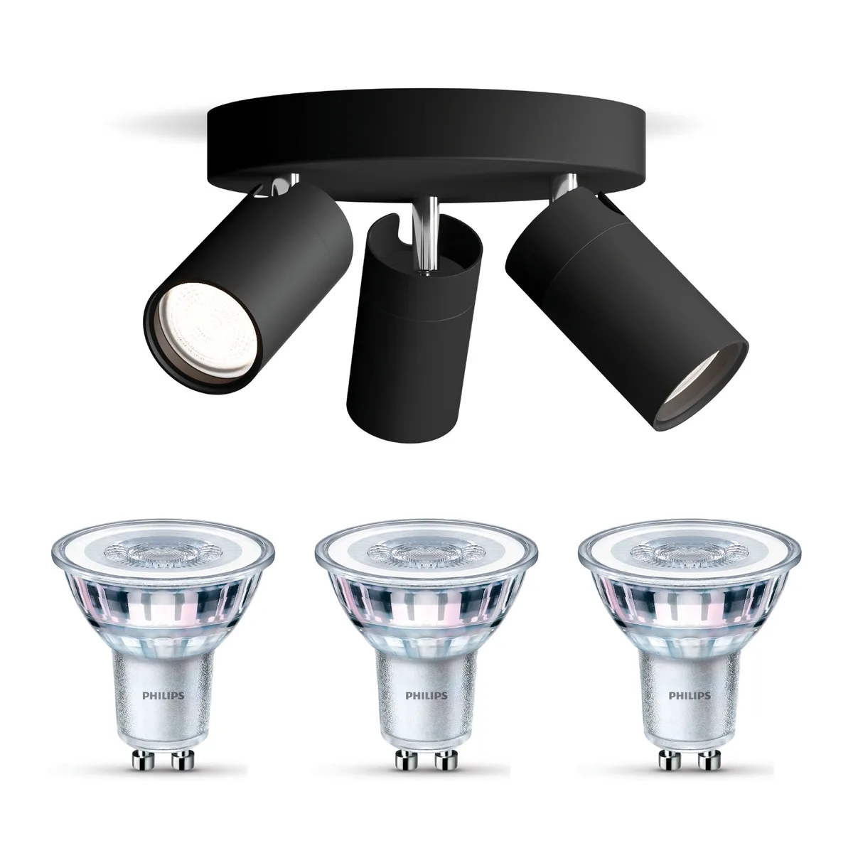 Idris Spot En Saillie Salle De Bain À 3 Points Lumineux Gu10 de Philips en Noir – photo produit