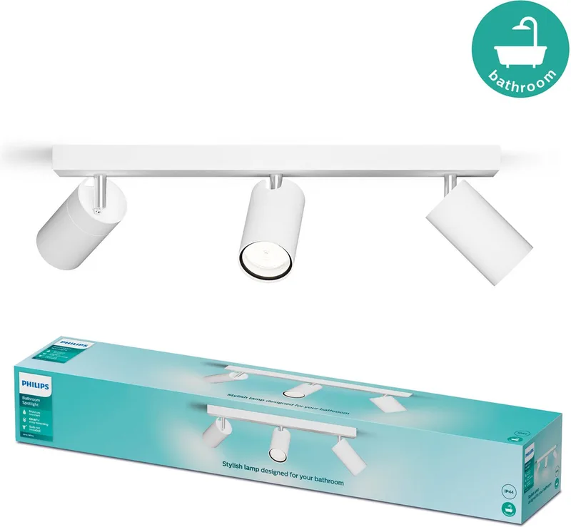 Idris Spot - Plafondspot - Spatwaterdicht IP44 - 5W - Badkamerlamp - Drie lichtpunten - Alleen geschikt voor LED spots de Philips en Blanc – photo produit