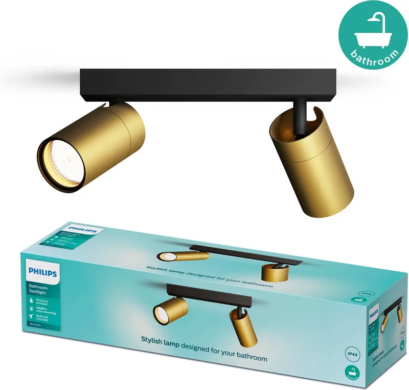 Idris 8720169299191 Tak-spotlights GU10 10 W Guld från Philips i Mässing – produktbild