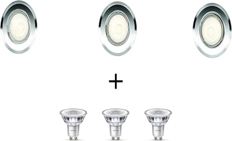 INBOUWSPOT GU10 - 3 STUKS - INCLUSIEF 3 LICHTBRONNEN PHILIPS GU10 Bespaar op energie. från Philips i Mat chroom – produktbild