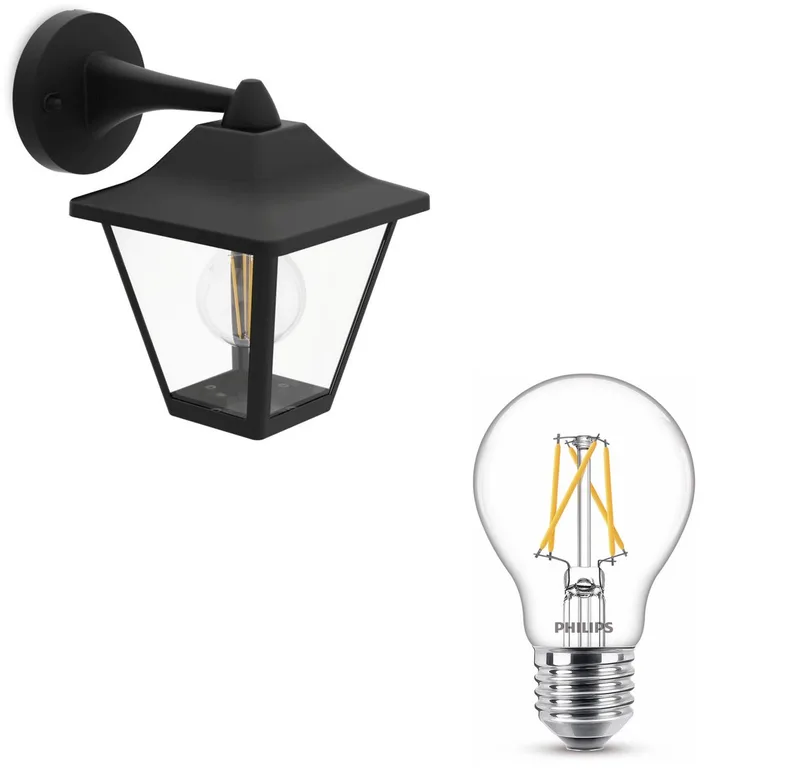 Juli Wandlamp voor Buiten Down - Buitenlamp - E27 - Warmwit Licht - Niet Dimbaar de Philips en Noir – photo produit