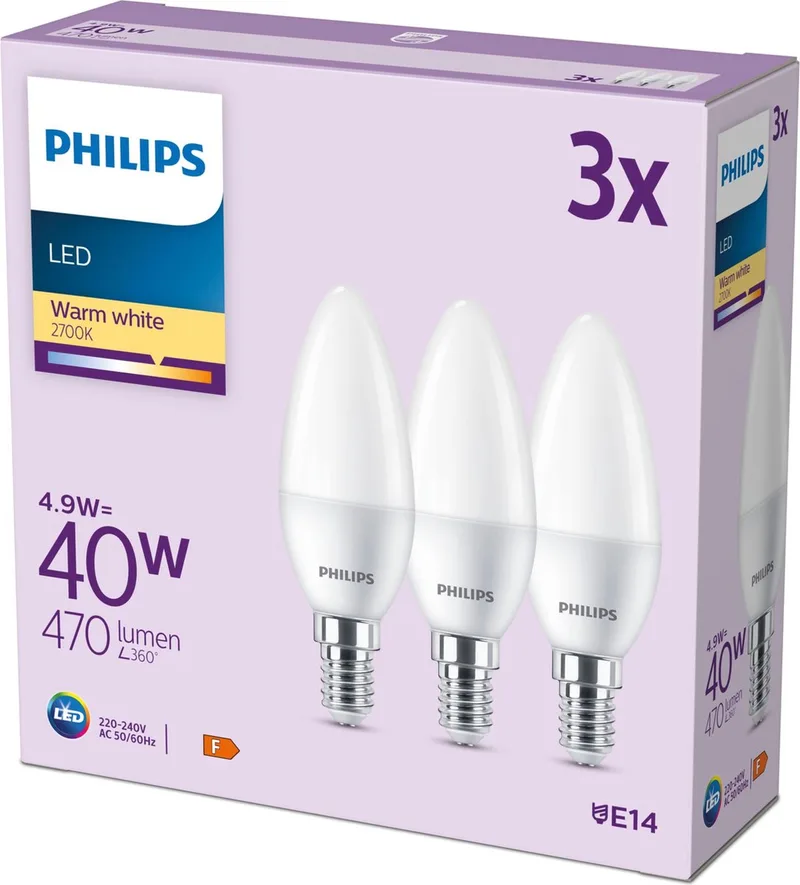 Kaarslamp Mat - 40 W - E14 - Warmwit licht - 3 stuks fra Philips – produktbillede