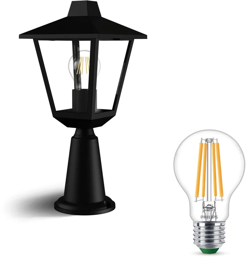 Kinno Sokkel voor Buiten - Buitenlamp - E27 - Warmwit Licht - SceneSwitch - Eenvoudig Dimbaar met Je Klassieke Schakelaar de Philips en Noir – photo produit