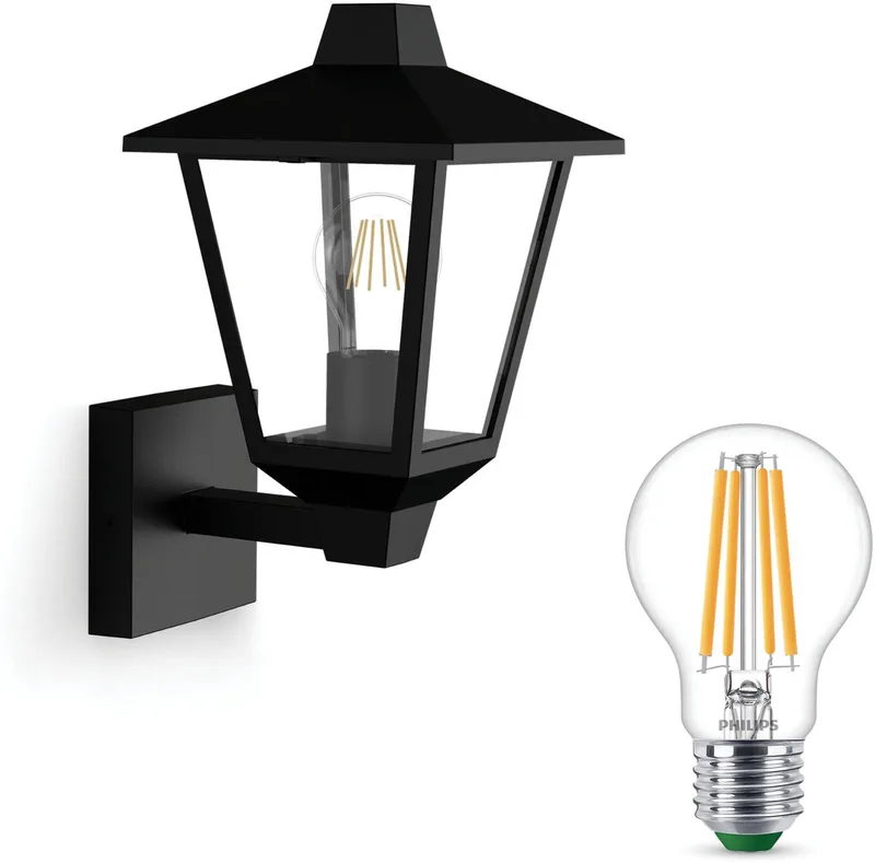 Kinno Wandlamp voor Buiten Up - Buitenlamp - E27 - Warmwit Licht - Niet Dimbaar von Philips in Schwarz – Produktfoto