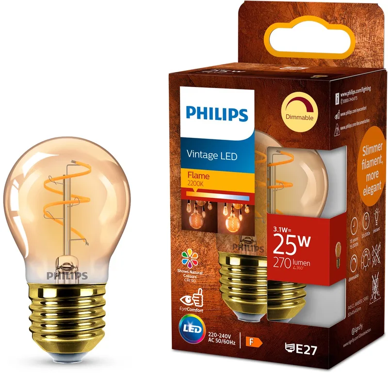 Kogellamp Spiraal Goud - 25 W - E27 - Dimbaar extra warmwit licht van Philips – productfoto