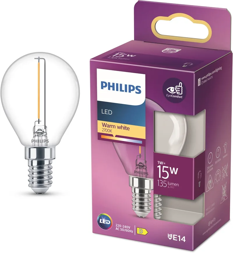 Kogellamp Transparant - 15 W - E14 - warmwit licht by Philips – product photo