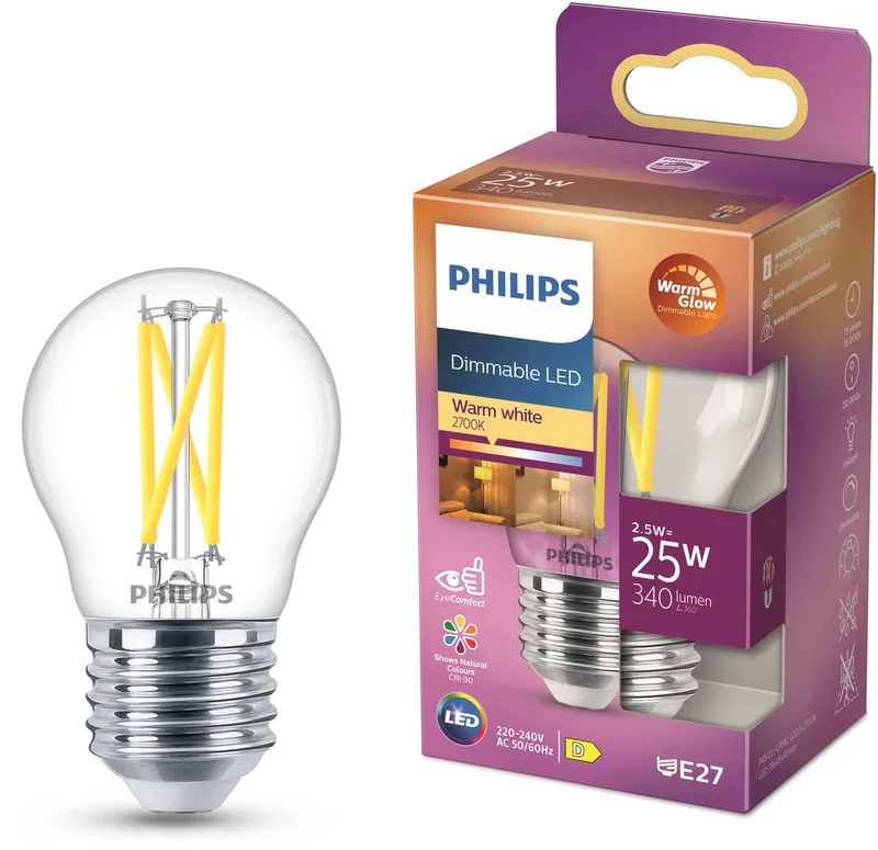 Kogellamp Transparant - 25W - E27 - Dimbaar warmwit licht de Philips – photo produit