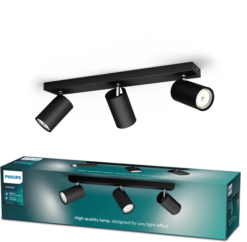 Kosipo opbouwspot - 3-lichts von Philips in Schwarz – Produktfoto