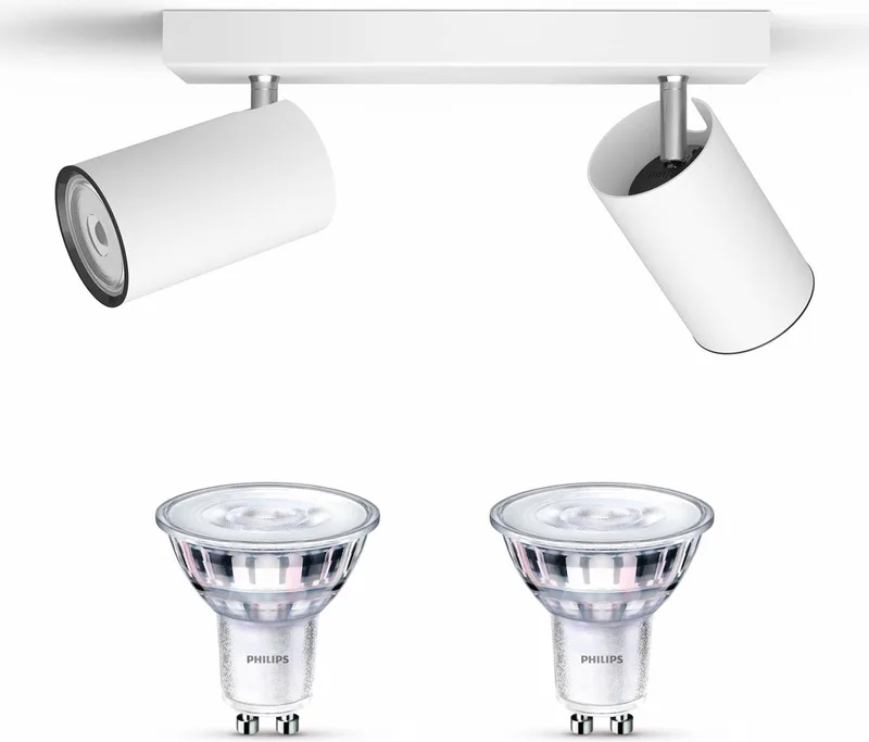 Kosipo Opbouwspot - Warmwit Licht - Plafondspot met 2 Lichtpunten - GU10 - SceneSwitch - Eenvoudig Dimbaar met Je Klassieke Schakelaar fra Philips i Hvid – produktbillede