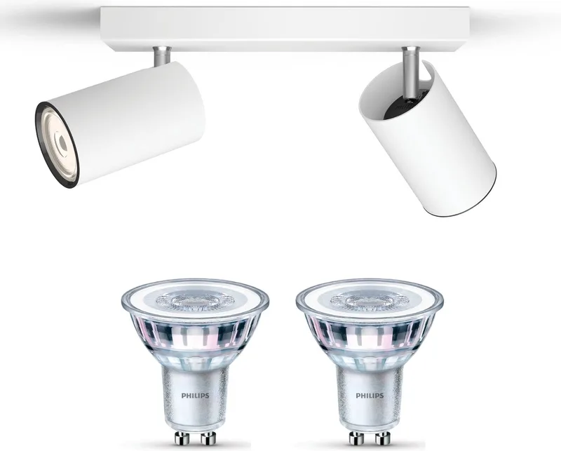 Kosipo Opbouwspot - Warmwit Licht - Plafondspot met 2 Lichtpunten - GU10 - Niet Dimbaar von Philips in Weiß – Produktfoto