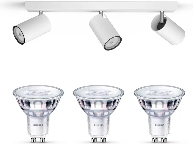 Kosipo Opbouwspot - Warmwit Licht - Plafondspot met 3 Lichtpunten - GU10 - SceneSwitch - Eenvoudig Dimbaar met Je Klassieke Schakelaar de Philips en Blanc – photo produit