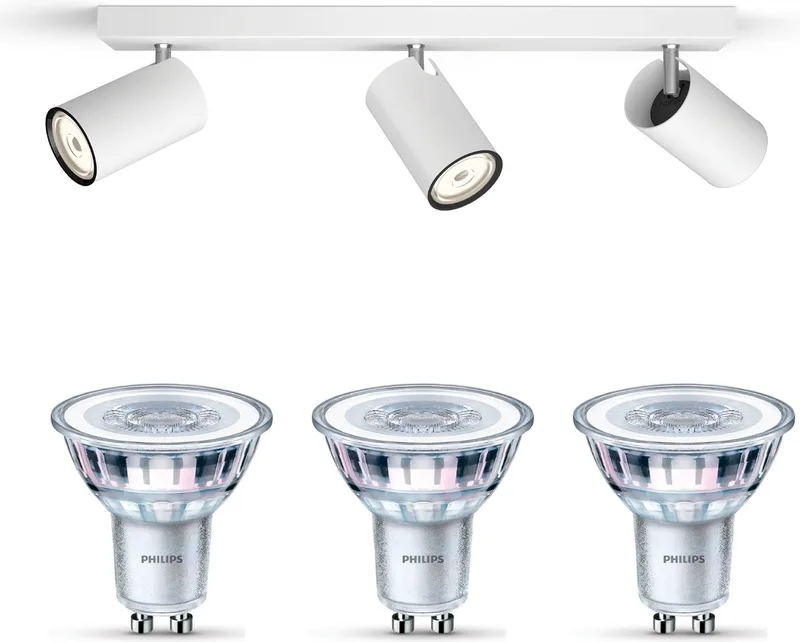 Kosipo Opbouwspot - Warmwit Licht - Plafondspot met 3 Lichtpunten - GU10 - Niet Dimbaar de Philips en Blanc – photo produit