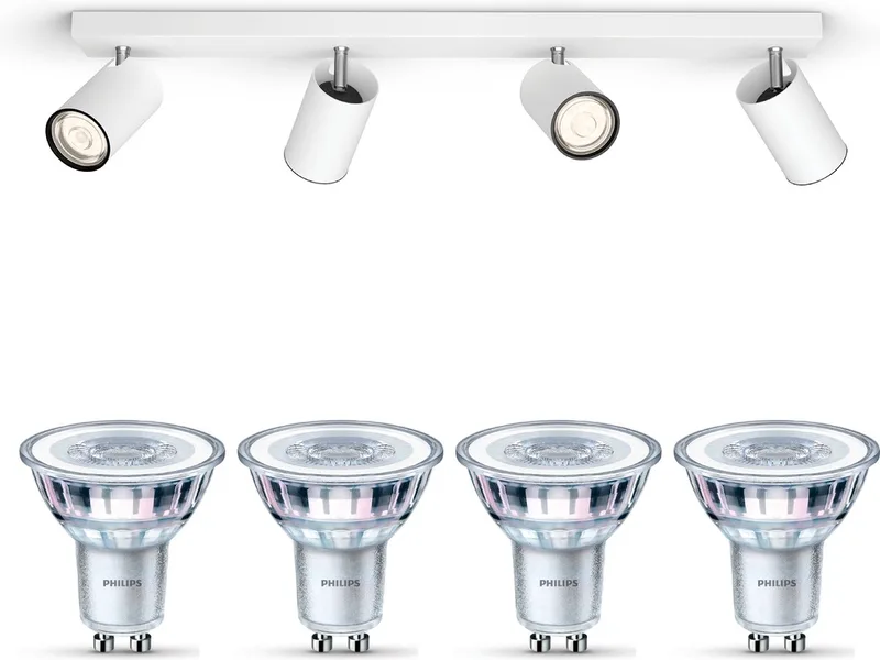 Kosipo Opbouwspot - Warmwit Licht - Plafondspot met 4 Lichtpunten - GU10 - Niet Dimbaar van Philips in Wit – productfoto
