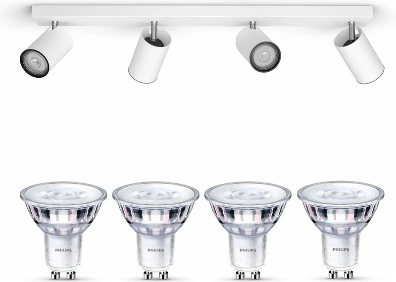 Kosipo Opbouwspot - Warmwit Licht - Plafondspot met 4 Lichtpunten - GU10 - SceneSwitch - Eenvoudig Dimbaar met Je Klassieke Schakelaar de Philips en Blanc – photo produit
