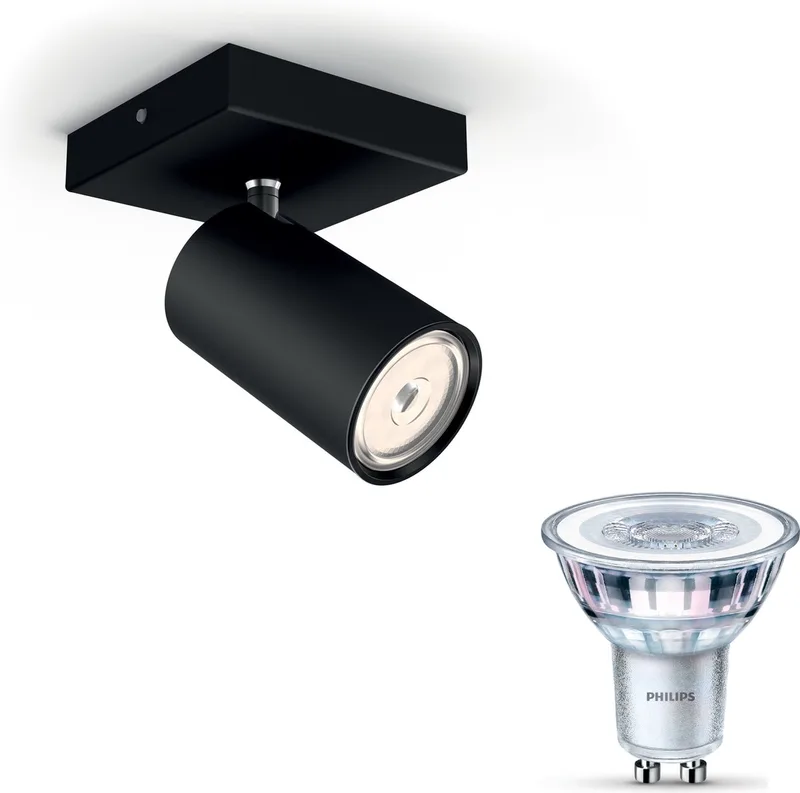 Kosipo Opbouwspot - Warmwit Licht - Wandspot of Plafondspot met 1 Lichtpunt - GU10 - Niet Dimbaar von Philips in Schwarz – Produktfoto