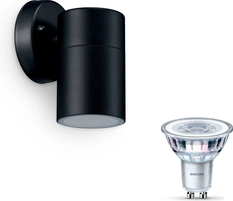 Kylis Wandlamp voor Buiten Neerwaarts - Buitenlamp - GU10 - Warmwit Licht - SceneSwitch - Eenvoudig Dimbaar met Je Klassieke Schakelaar från Philips i Svart – produktbild