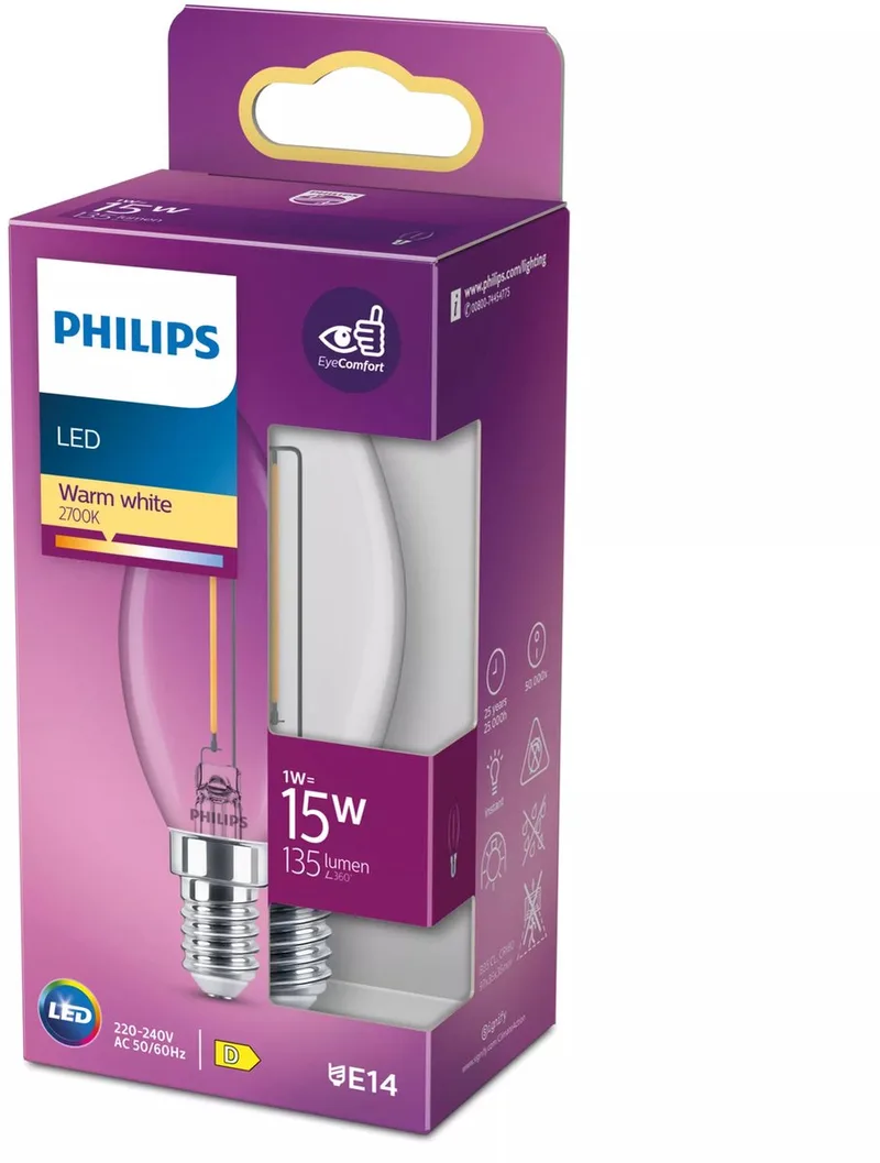 LED-kertepære E14 B35 1,4W klar fra Philips – produktbillede