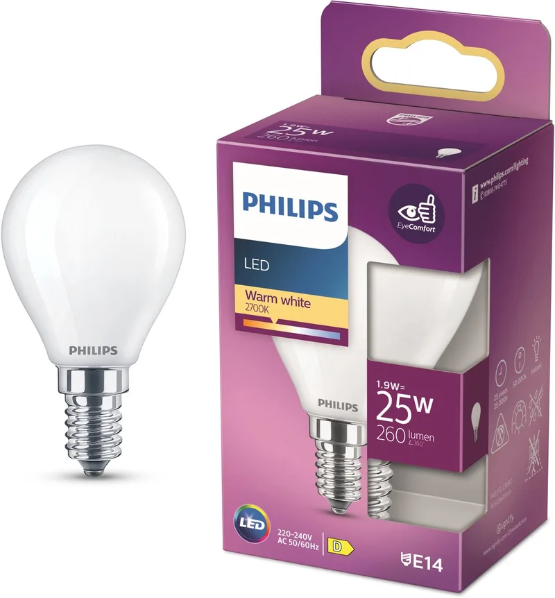 LED dråbepære E14 2,2W varmhvid 250 lumen fra Philips – produktbillede